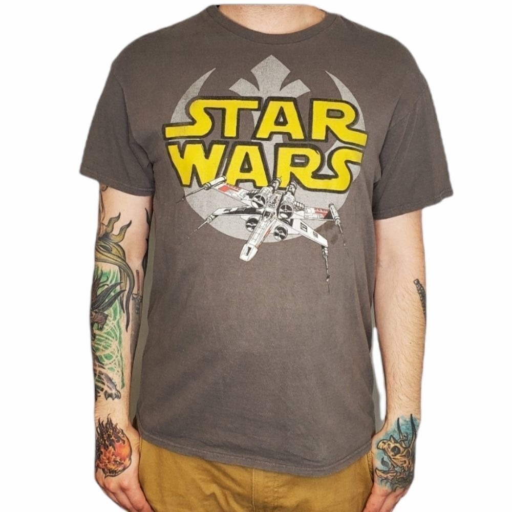 STAR WARS gray shirt rebel alliance x-wing‎ ship t-shirt unisex L